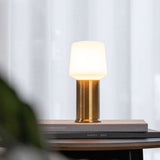 Ambience Lamp Intelligent+ with London base in brass, medium height, outdoor and indoor lighting.