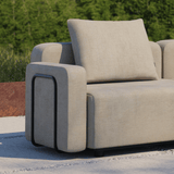 Cobana Lounge Sofa armrest in black with aluminum frame and outdoor fabric.