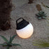 SACKit Light 250 utendørs lampe med rund hvit lyskule og tauhåndtak i dansk design