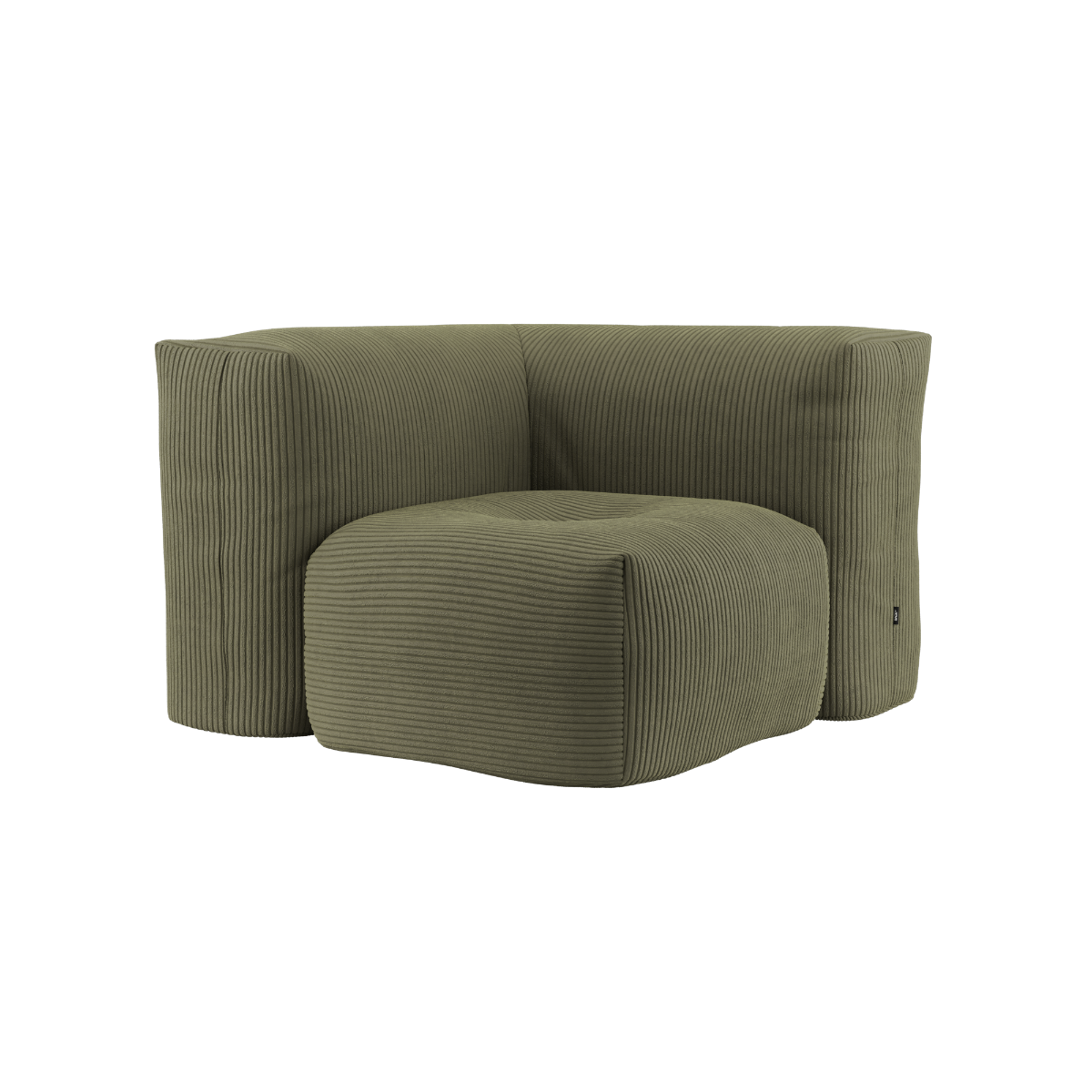 Soft Sofa Indoor hjørnesofa i olivengrønn corduroy med brede ribber i moderne design.