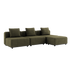Olivegrønn modulsofa med tre seter og puff i et moderne design med myke puter og lave armlener til uteplassen