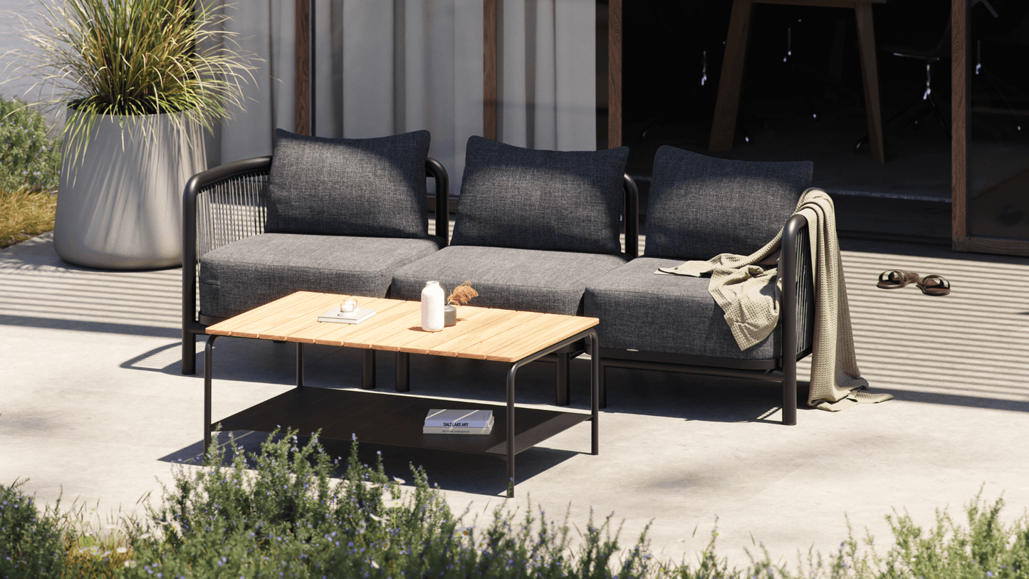 Patio Coffee Table - 110x70 - Sofabord for utendørs bruk i pulverlakkert aluminium og teaktre