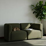 Fjord Sofa hjørnemodul venstre i myk Cosmo Mustard tekstil med skandinavisk design.