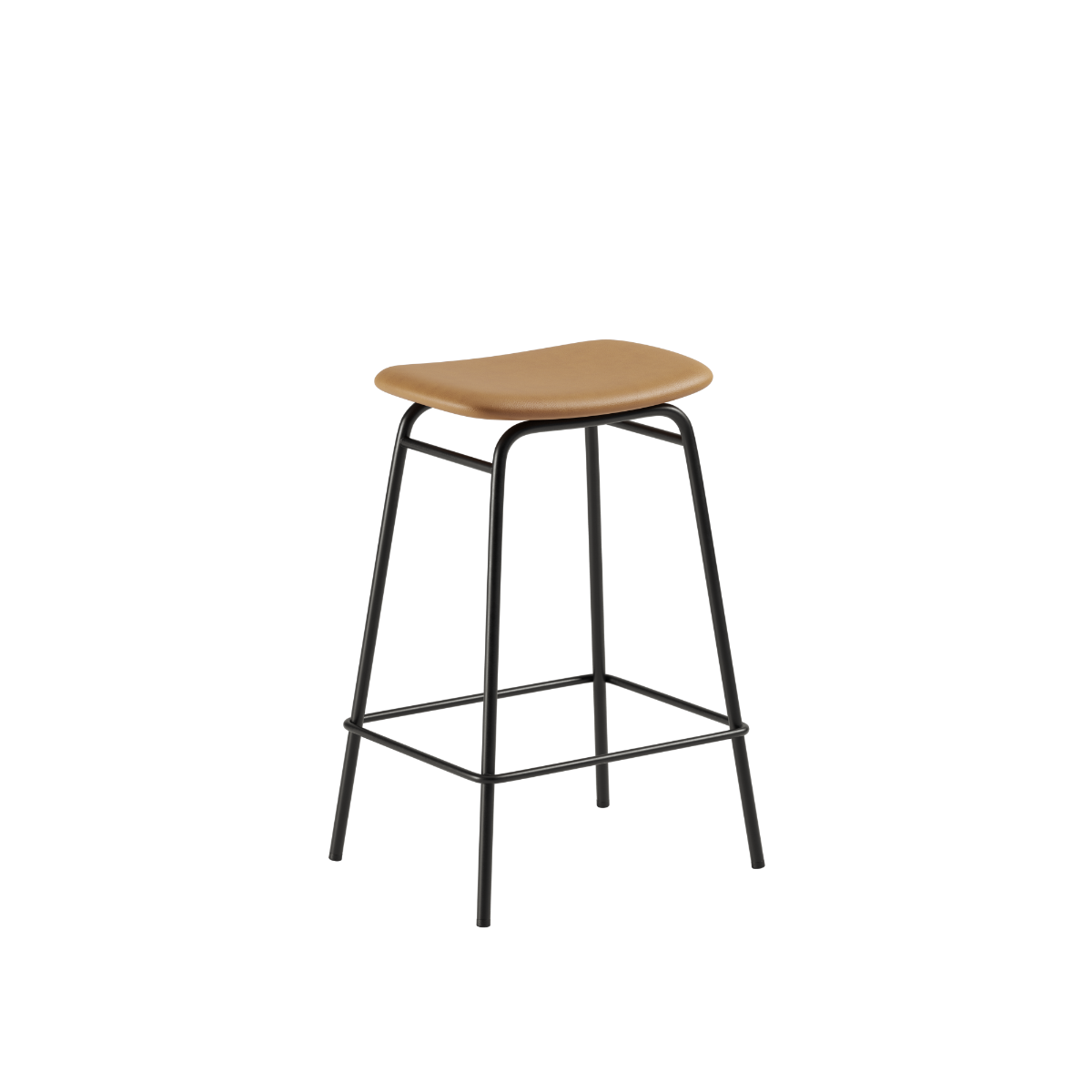 Frame Bar Stool lav barkrakk i Terra Safari lær med pulverlakkert stålramme, minimalistisk design.