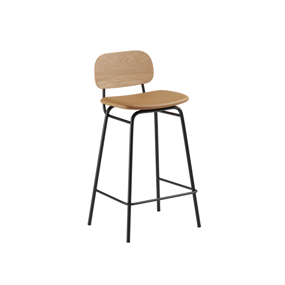 Frame Bar Stool lav barkrakk i Terra Safari skinn med ryggstøtte og pulverlakkert stålramme.