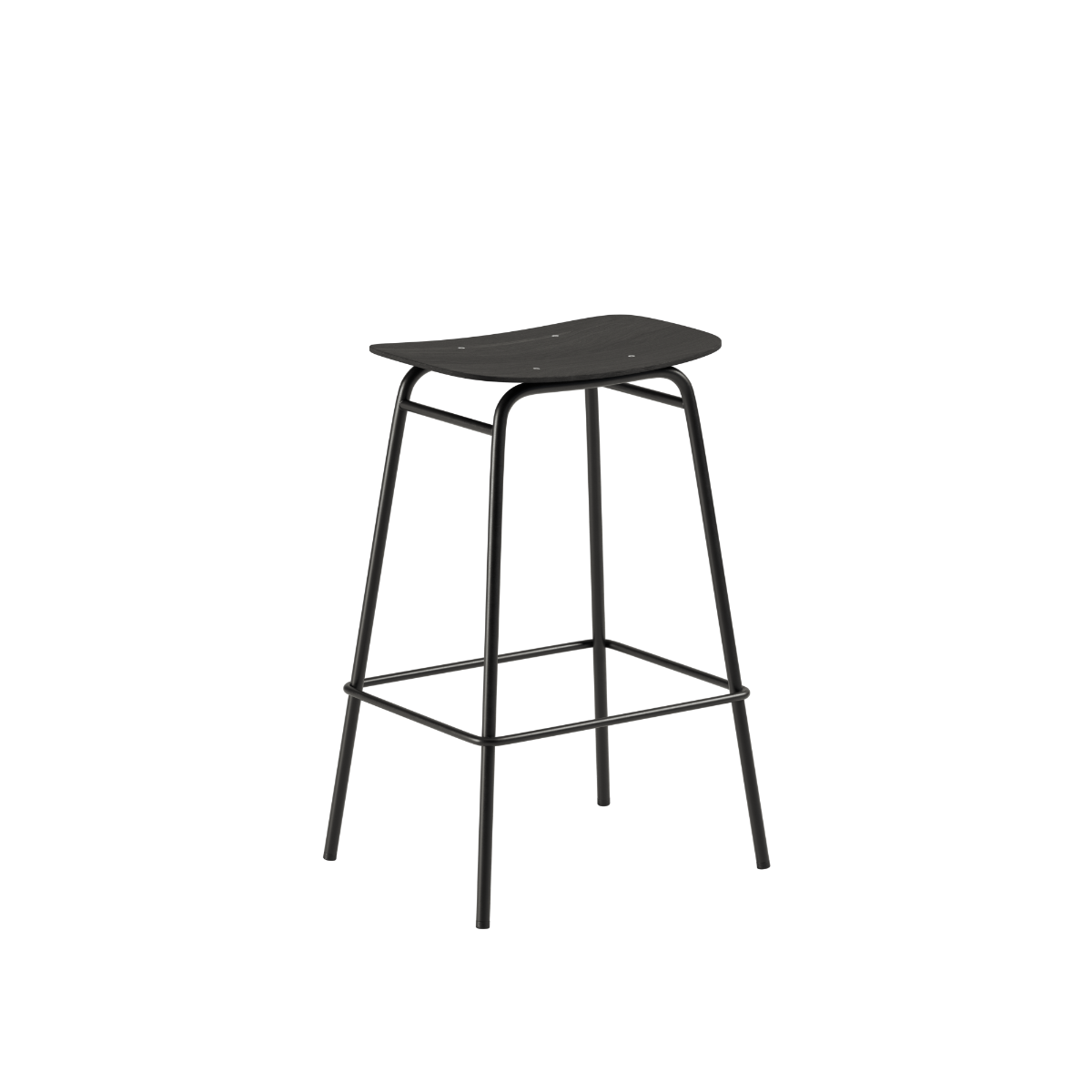 Frame Bar Stool 73 cm med sete i svartbeiset eikefinér og stativ i svart pulverlakkert stål.