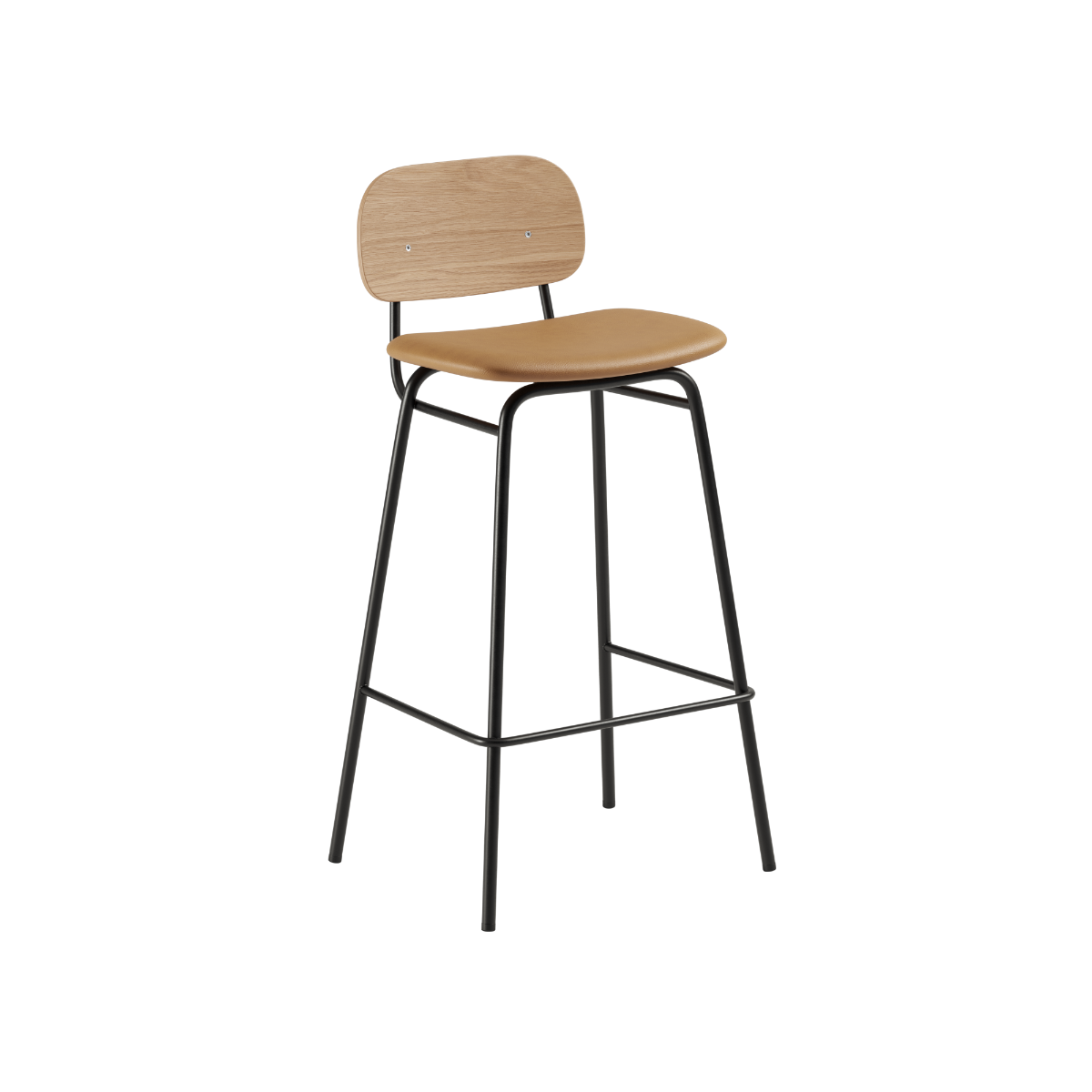 Frame Bar Stool 73 cm høy i Terra Safari skinn med ryggstøtte og stativ i pulverlakkert stål.