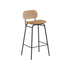 Frame Bar Stool barkrakk med ryggstøtte i skinn og pulverlakkert stål, industrielt design.