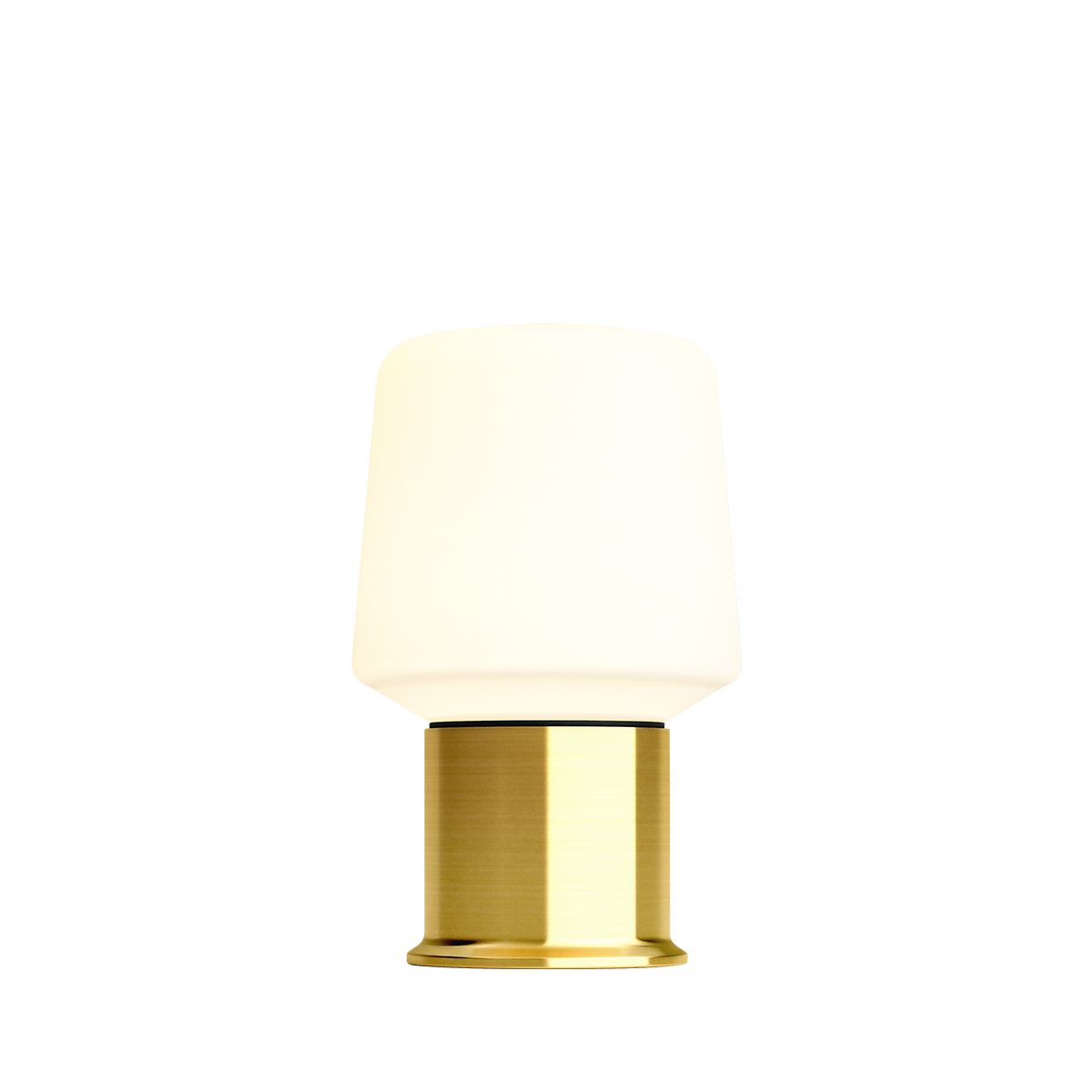 Ambience Lamp Intelligent with London base in brass, compact outdoor lamp with round shade and steel stand.