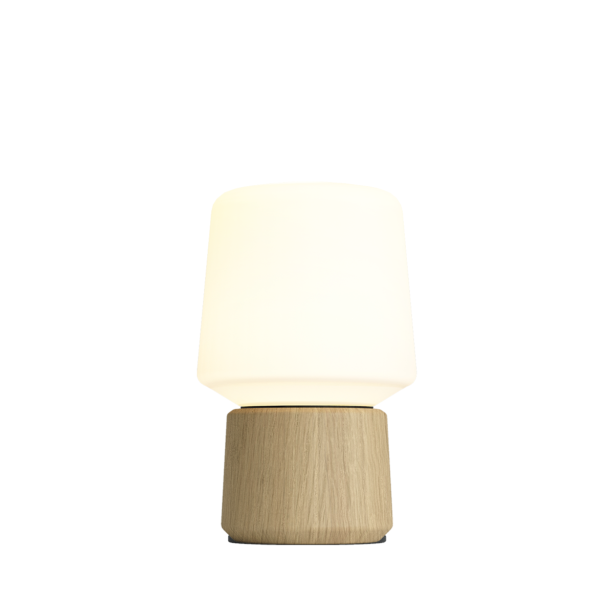Ambience Lamp Intelligent+ med Oslo base i naturlig FSC-sertifisert eik, størrelse 5, batteridrevet innendørslampe.