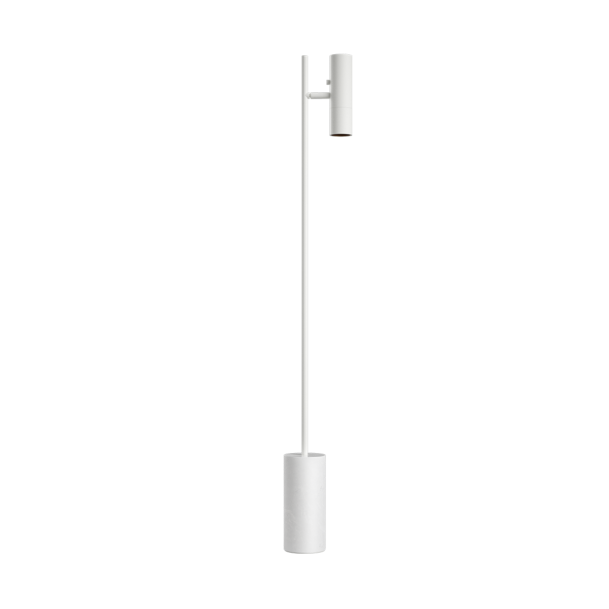 Hvit Expo Floor gulvlampe i aluminium med marmorsokkel og matt finish.