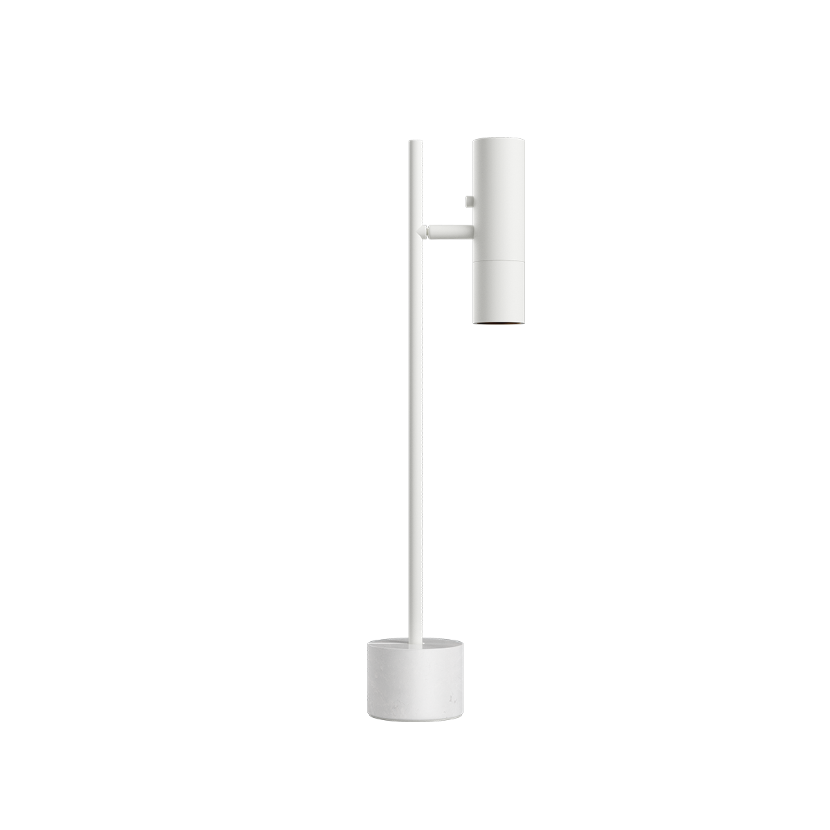 Expo Table bordlampe i hvit aluminium med marmorfot og matt overflate, innendørs belysning.