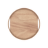 Rundt serveringsbrett i naturlig eikefinér med høy kant og integrerte håndtak, diameter 50 cm.