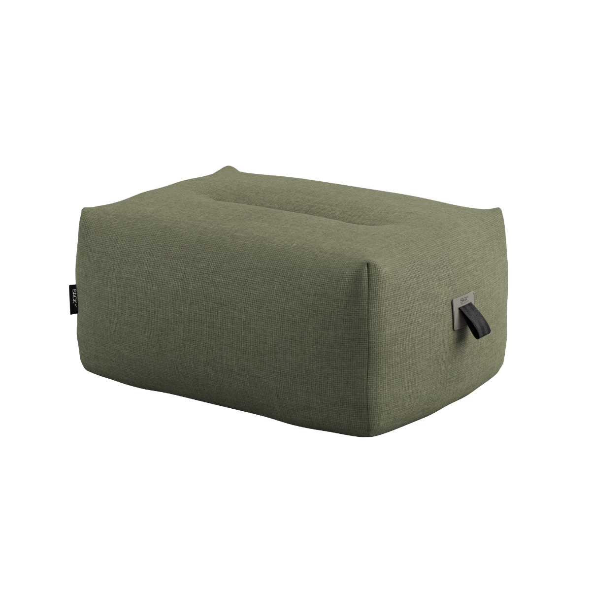 Soft Sofa Outdoor Pouf i Kirra Olive, myk og lav utendørs puff i vannavvisende stoff.