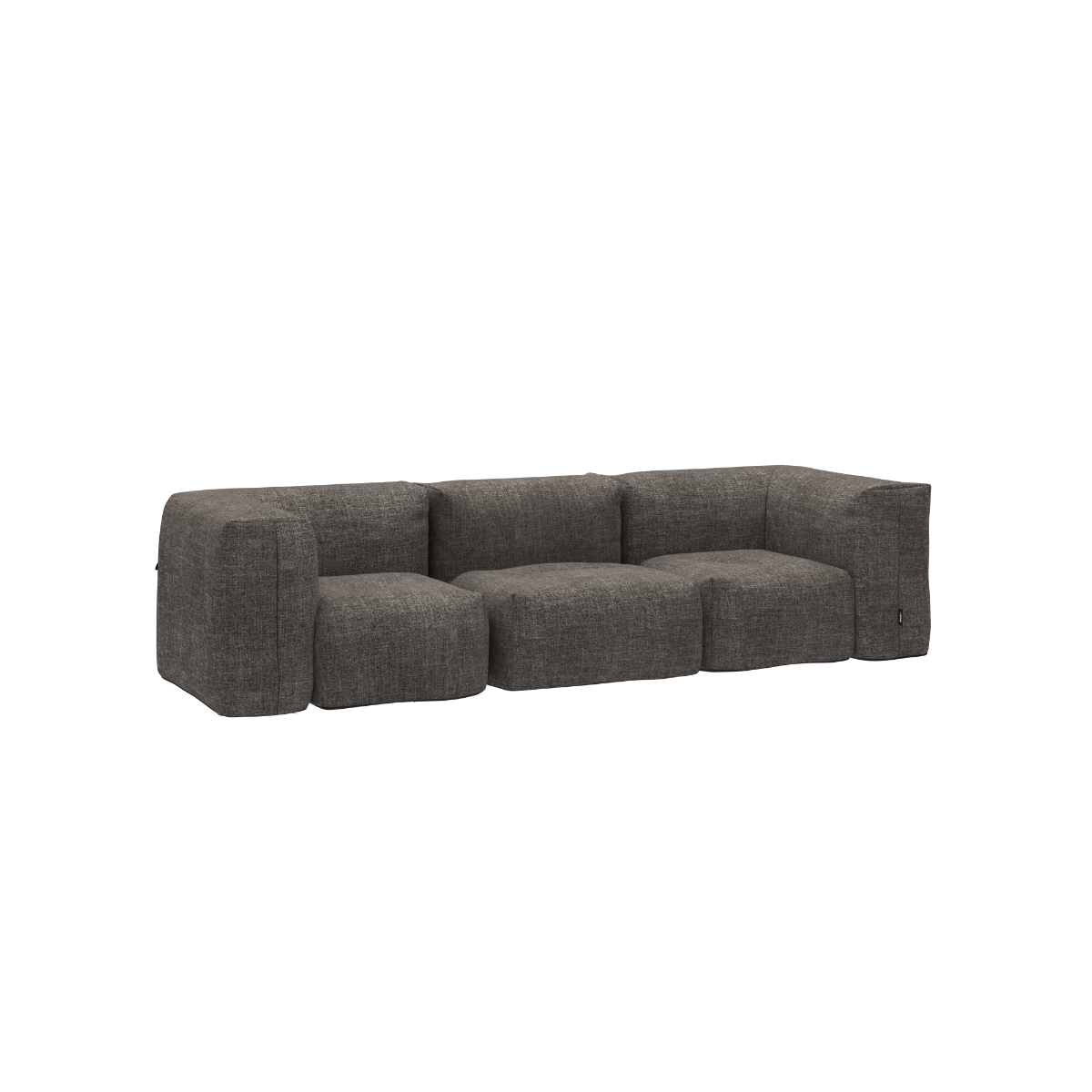 Soft Sofa Outdoor 3-seter i svart Kirra Noir stoff, værbestandig utendørs sofa med myke puter.