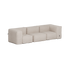 Beige utendørs sofa for tre personer med myke formstabile puter og dype sitteplasser designet for komfortabel avslapning under åpen himmel