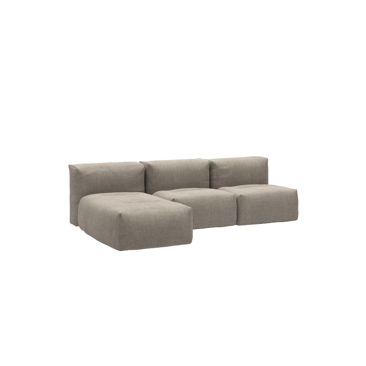 Soft Sofa Outdoor 3-seter med chaiselong i sandfarget Kirra-stoff, myk og formstabil utesofa.