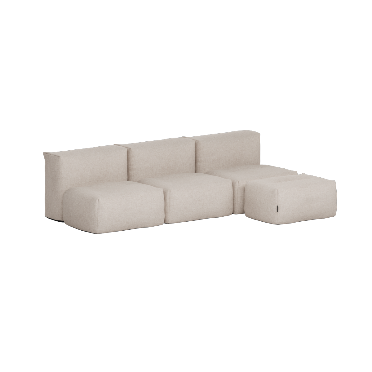 Beige sackit Soft Sofa Outdoor med tre sitteplasser og puff i mykt formstabilt tekstil for uteliv