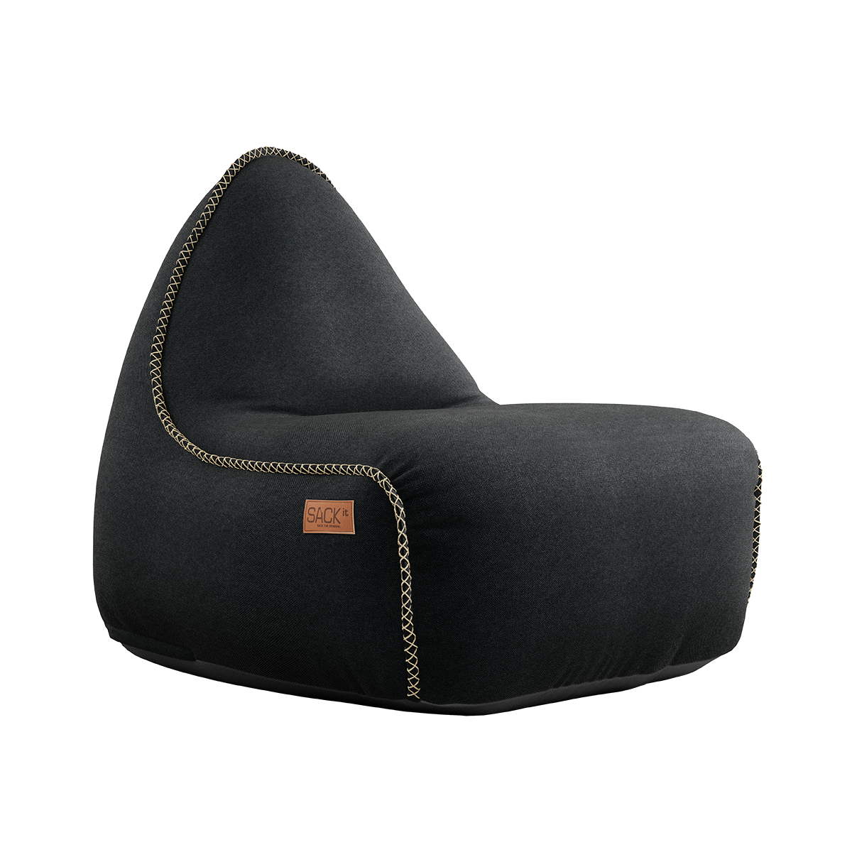 Canvas Lounge Chair i svart canvas med ryggstøtte, formstabil og innendørs sakkosekk.