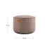 Canvas Pouf i petrolfarget lerret med håndsydde linsting, rund puff i dansk design.
