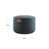 Canvas Pouf i petrolfarget lerret med håndsydde linsting, rund puff i dansk design.