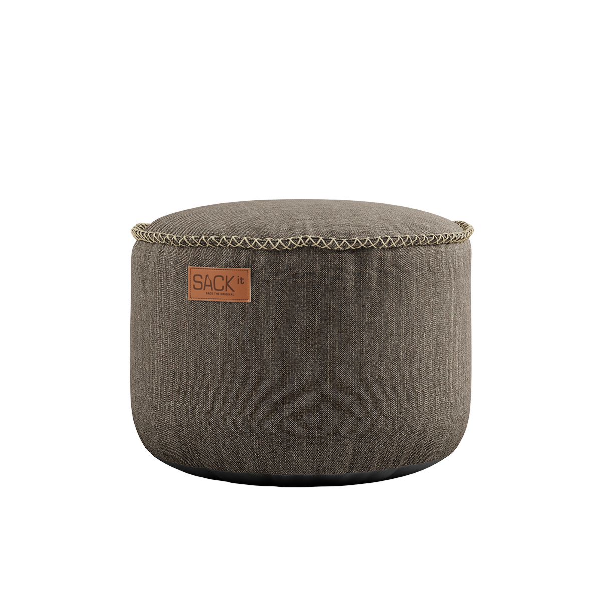 Rund Cobana Pouf i brun farge med holdbart stoff og myk form, egnet for innendørs og utendørs bruk.