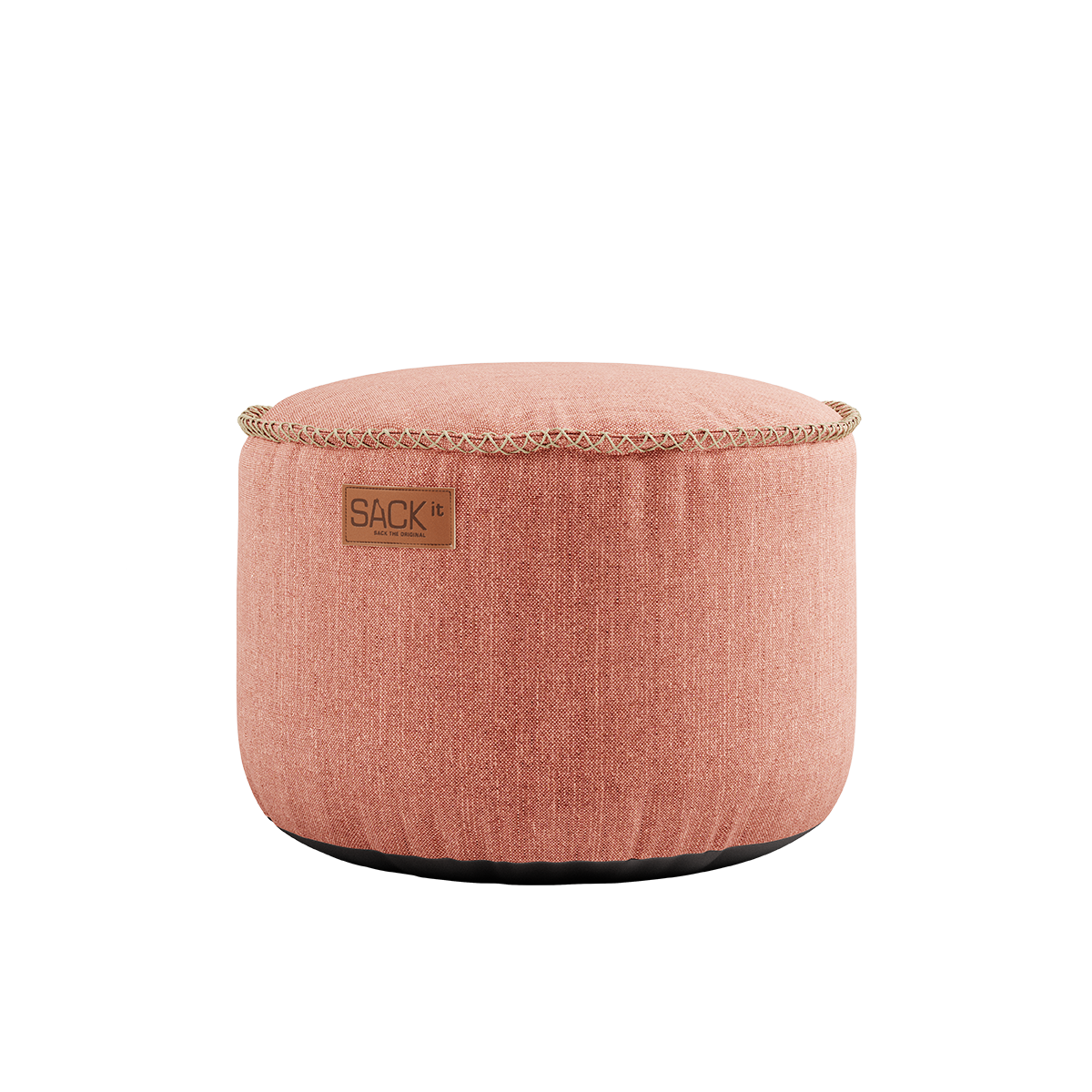 Rosa Cobana Pouf i vannavstøtende stoff med rund form og håndsydde sømmer.