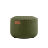 Rund Kirra Olive Cobana Pouf i stoff med håndsydde sømmer, brukt som puff eller fotskammel.