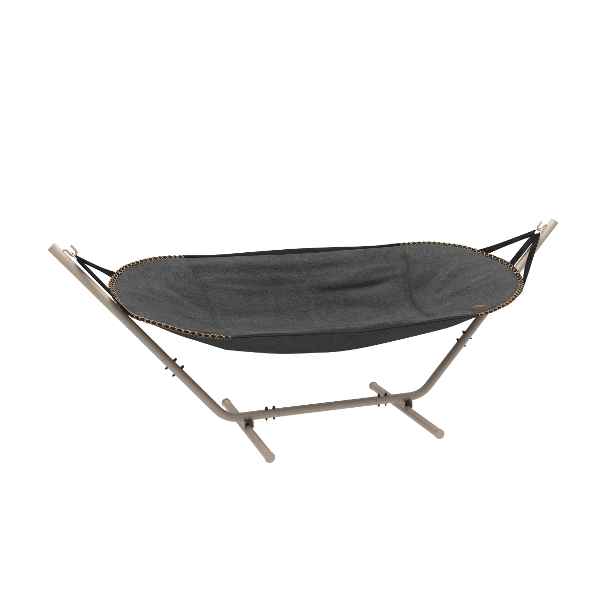 Cobana Hammock hengekøye i grått stoff med taupe aluminiumstativ, utendørs design for avslapning.