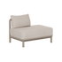 Beige utendørs loungemodul fra sackit med åpen ende til venstre myke puter og slitesterk ramme i et tidløst nordisk design