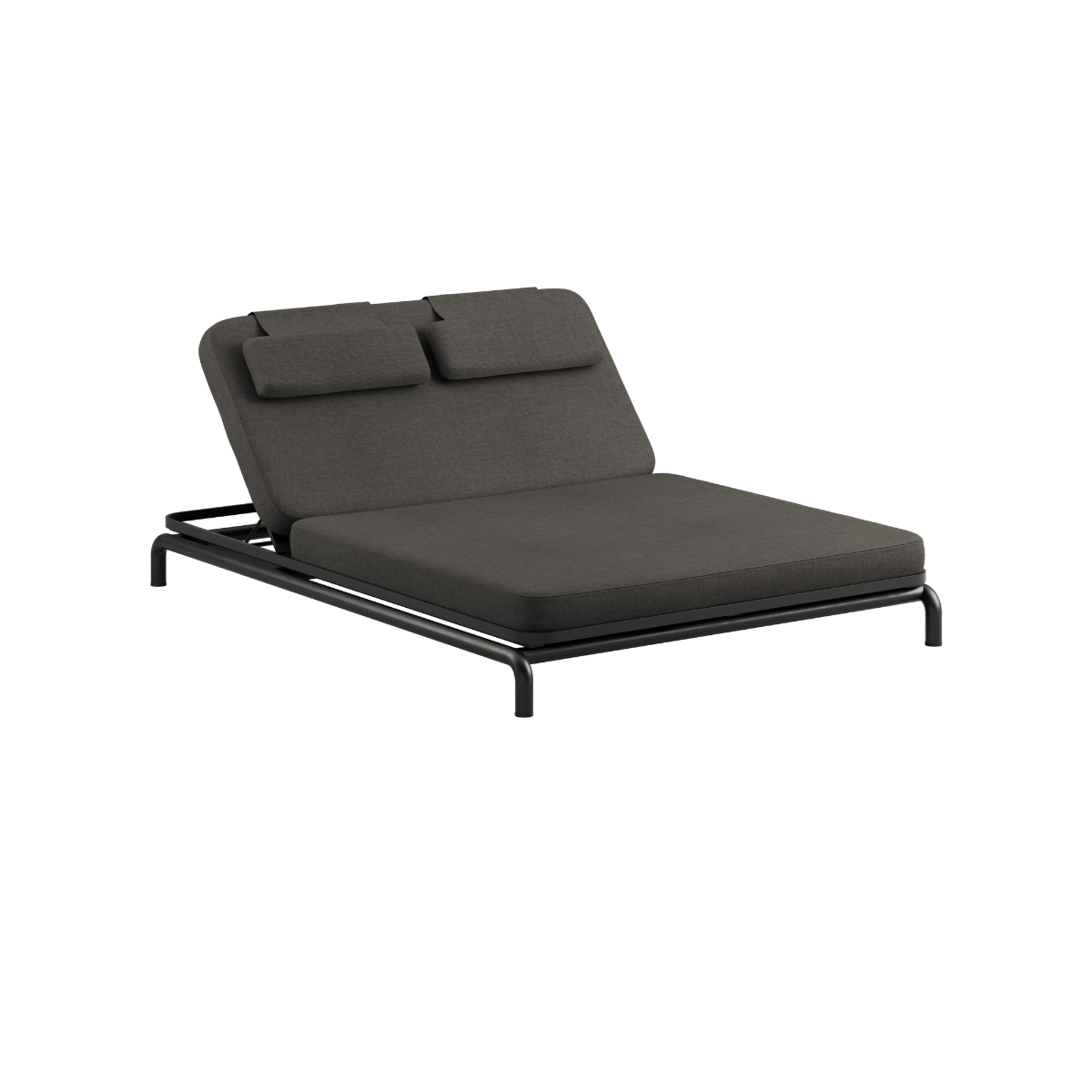Kirra Double Sunbed i Kirra Noir med pulverlakkert aluminiumsramme og vannavvisende olefin-tekstil.
