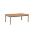 Kirra Coffee Table i taupe pulverlakkert aluminium med teak bordplate, utendørs sofabord uten tilbehør.