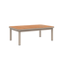 Kirra Coffee Table i taupe pulverlakkert aluminium med teakbordplate og tilbehør montert, utendørs sofabord.