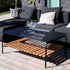 Utendørs sofabord i sort pulverlakkert aluminium med teak bordplate, 113x70 cm, dansk design.