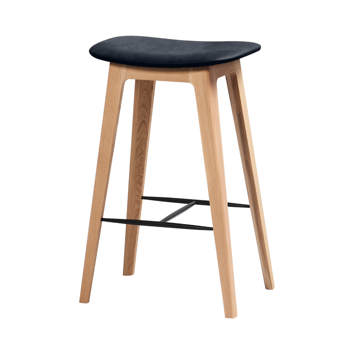 Nordic Bar Stool in 73 cm height with Luna Carbon leather seat and oak wood frame