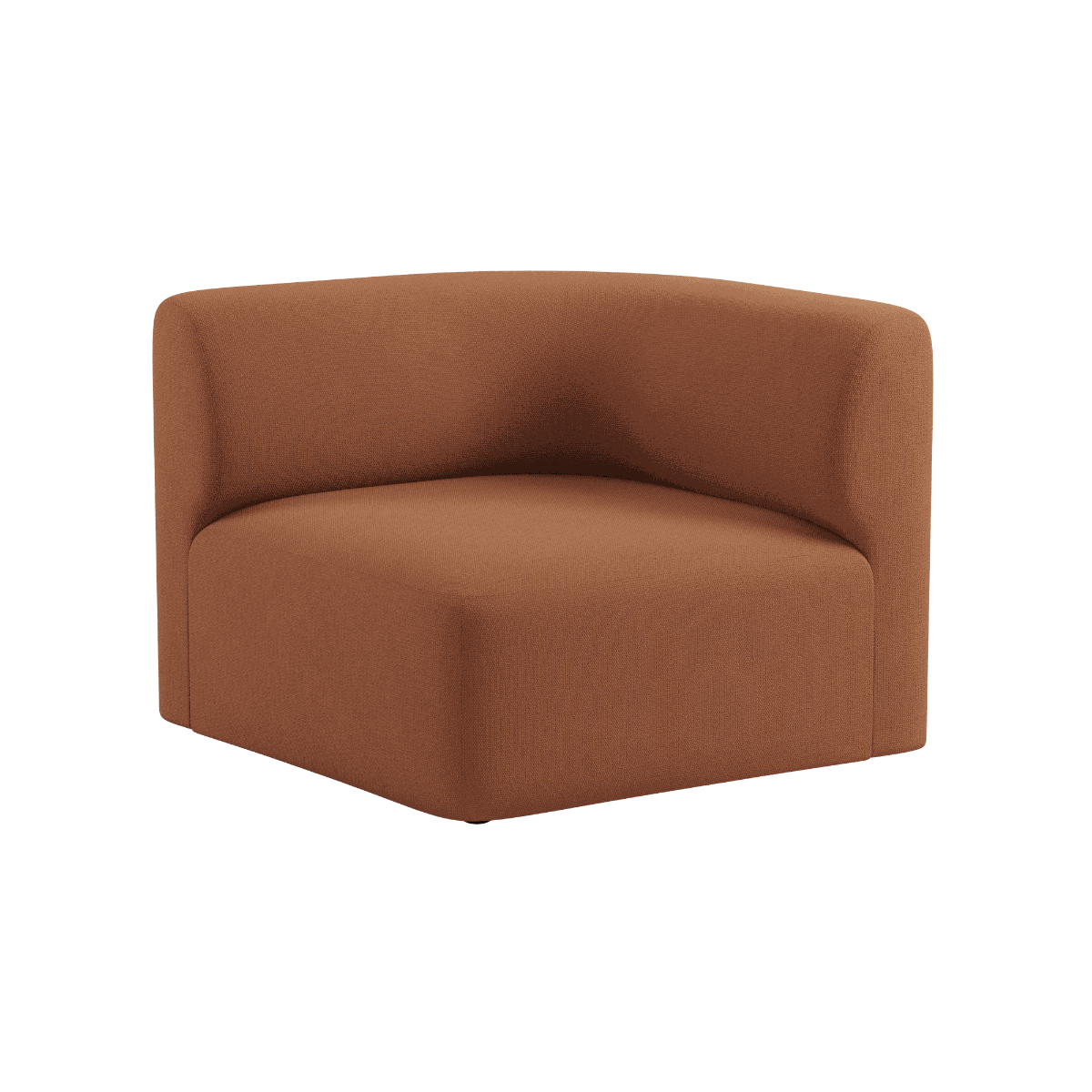 Fjord Sofa hjørneseksjon venstre i myk Cosmo Terracotta farge med avrundede kanter og tekstiltrekk.
