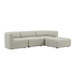 Fjord Sofa 3-seter i beige tekstil med puff, skandinavisk design og myke, avrundede kanter.
