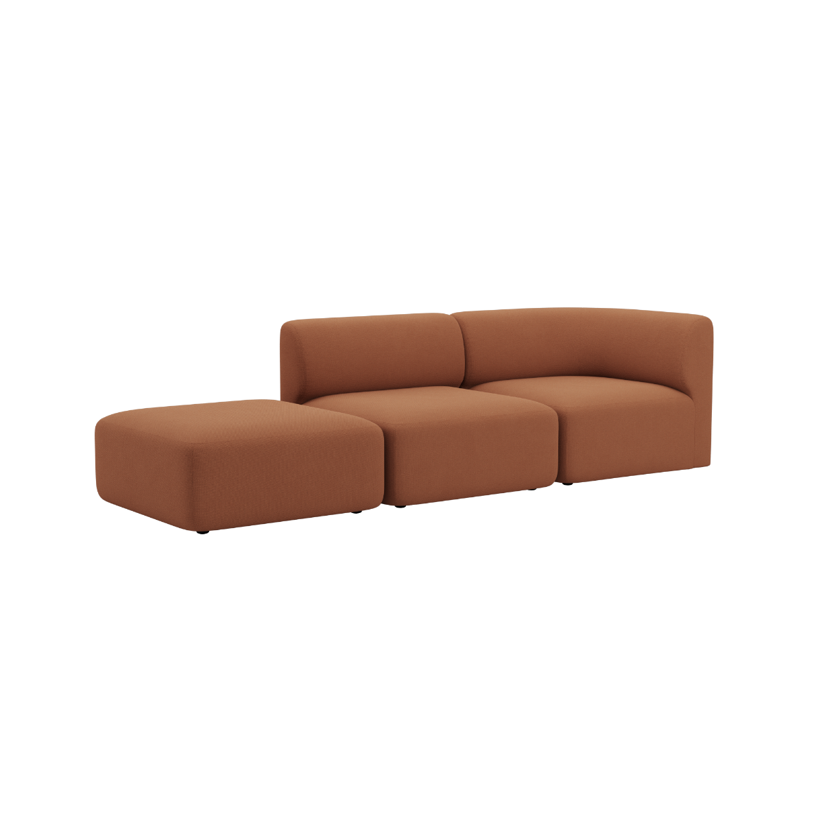 Brun toseters sofa med åpen ende og myke avrundede former fra sackit for en rolig skandinavisk stil i moderne hjem