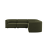 Fjord Sofa hjørnesofa i myk Cosmo Olive tekstil med avrundede kanter og modulær design.