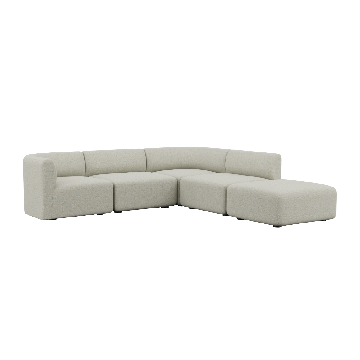 Fjord Sofa hjørnesofa med åpen ende i beige tekstil med myke, avrundede kanter og modulær design.