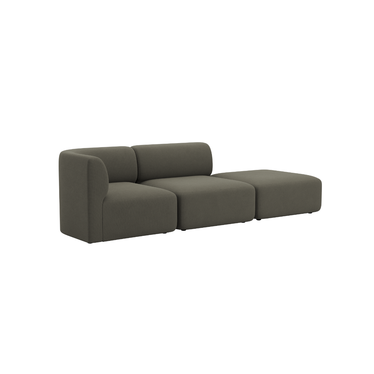 Fjord sofa i olivengrønn tekstil med to sitteplasser og åpen ende fra sackit for en rolig skandinavisk stil innendørs