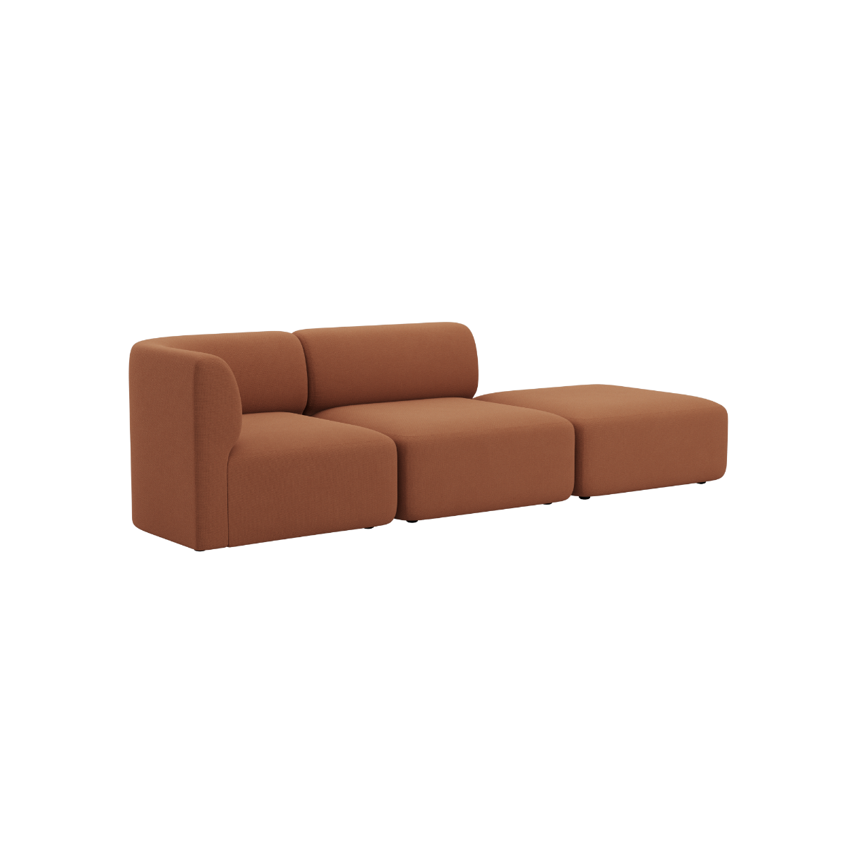 Brun Fjord sofa med to sitteplasser og åpen ende fra sackit i rolig skandinavisk design