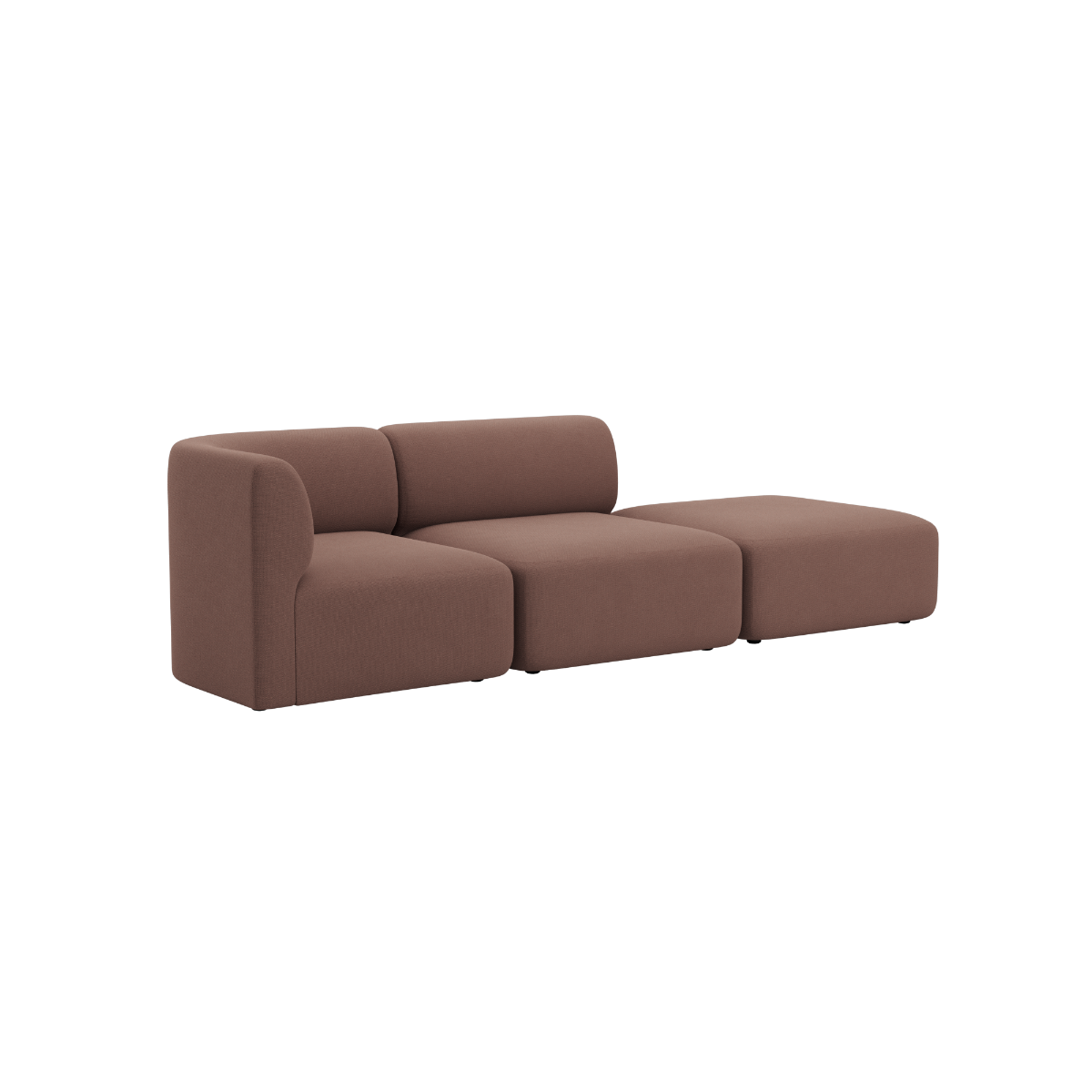 Brun Fjord sofa med to sitteplasser og åpen ende fra sackit i mykt stoff og rolig skandinavisk design for moderne nordiske hjem