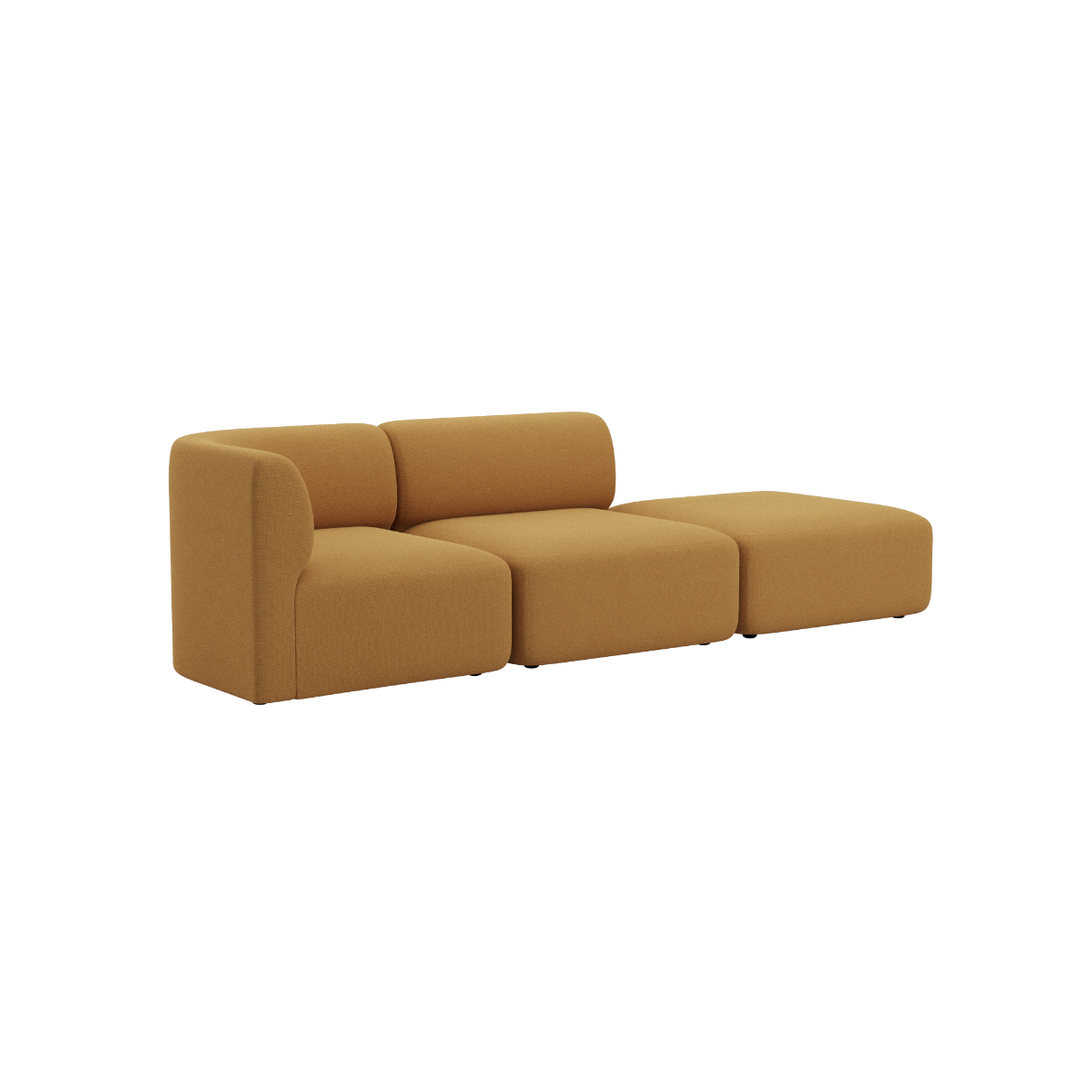 Brun Fjord sofa fra sackit med to sitteplasser og åpen ende. Myke avrundede former og rolig skandinavisk design vist mot svart bakgrunn