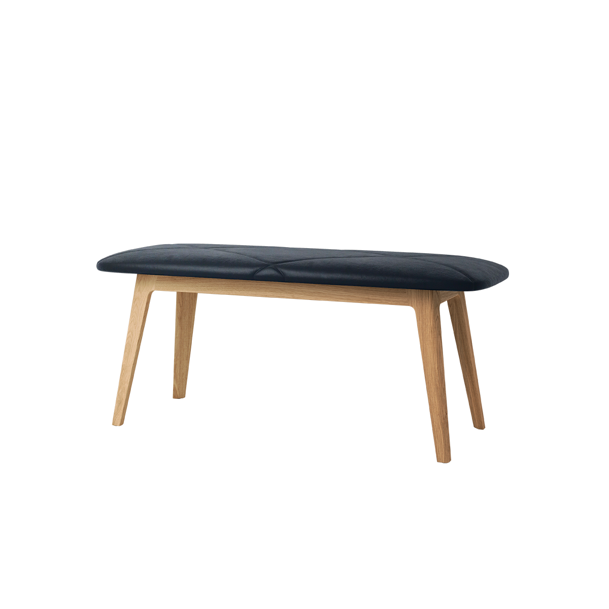 Nordic Bench in oak with Terra Black leather seat and smooth wooden frame.