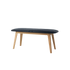 Nordic Bench in oak with Terra Black leather seat and smooth wooden frame.