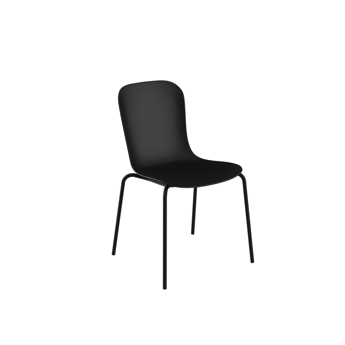 Patio Chair no. One S1 utendørs spisestol i svart resirkulert plast med svart pulverlakkert stålramme.