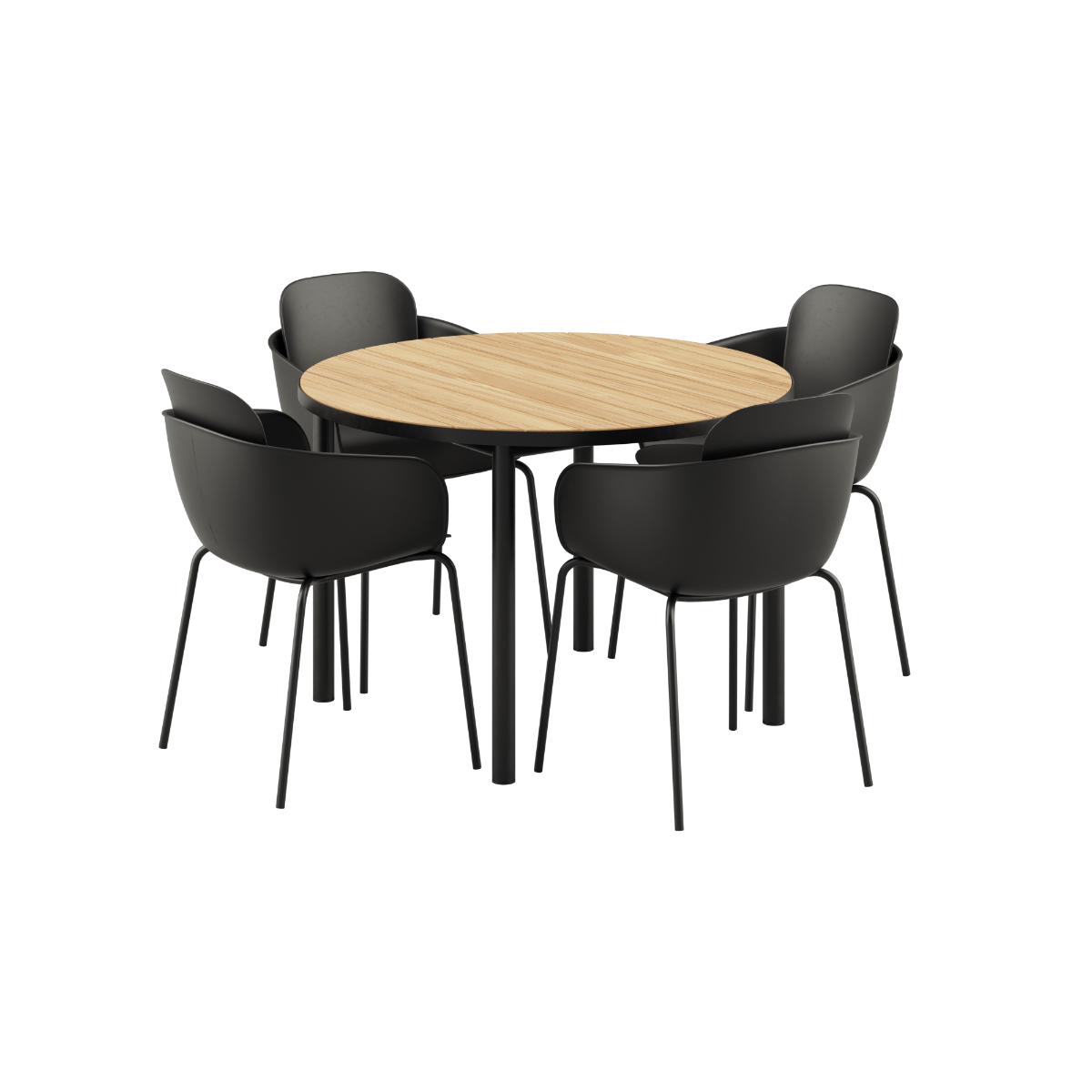 Kirra Dining Table Ø110 med keramisk bordplate og 4 Patio Chair no. One S2 i sort farge