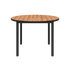 Kirra Dining Table Ø110 i svart pulverlakkert aluminium med ubehandlet teakplate, utendørs spisebord.