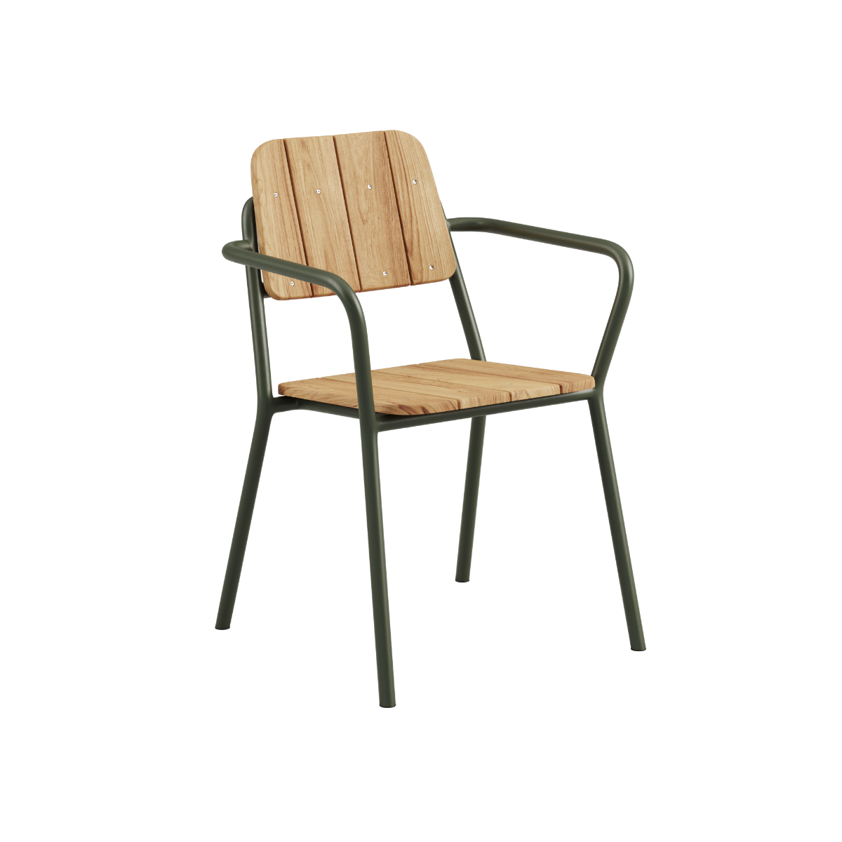 Kirra Patio Chair i svart pulverlakkert aluminium med ubehandlet teaktre, utendørs hagestol.